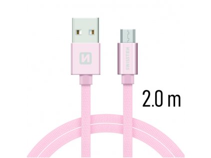 Datový kabel - Swissten - Textile - USB-A na microUSB - 2M - Růžový