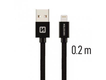 Datový kabel - Swissten - Textile - USB-A na Lightning - 0,2M - Černý