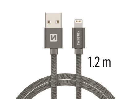 Datový kabel - Swissten - Textile - USB-A na Lightning - 1,2M - Šedý