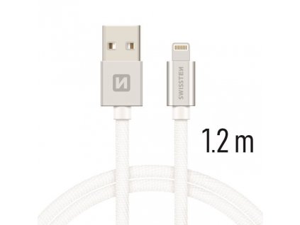 Datový kabel - Swissten - Textile - USB-A na Lightning - 1,2M - Stříbrný