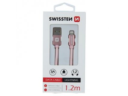 Datový kabel - Swissten - Textile - USB-A na Lightning - 1,2M - Růžový