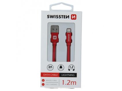 Datový kabel - Swissten - Textile - USB-A na Lightning - 0,2M - Červený