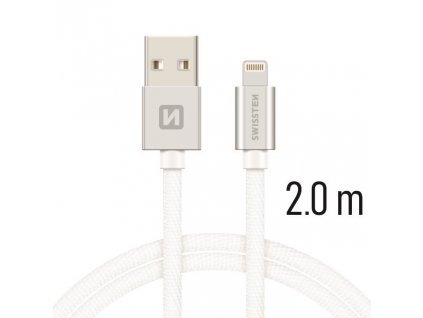Datový kabel - Swissten - Textile - USB-A na Lightning - 2M - Stříbrný