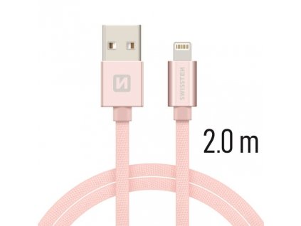 Datový kabel - Swissten - Textile - USB-A na Lightning - 2M - Růžový