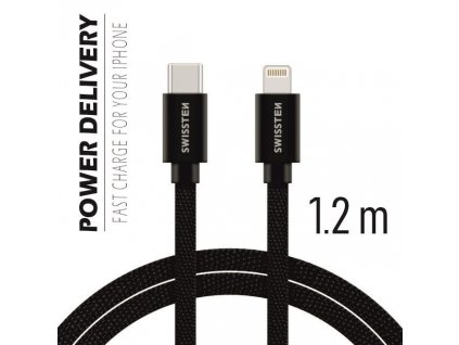 Datový kabel - Swissten - Textile - USB-C na Lightning - 1,2M - Černý