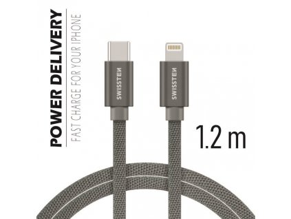 Datový kabel - Swissten - Textile - USB-C na Lightning - 1,2M - Šedý
