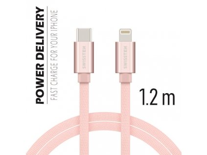 Datový kabel - Swissten - Textile - USB-C na Lightning - 1,2M - Růžový