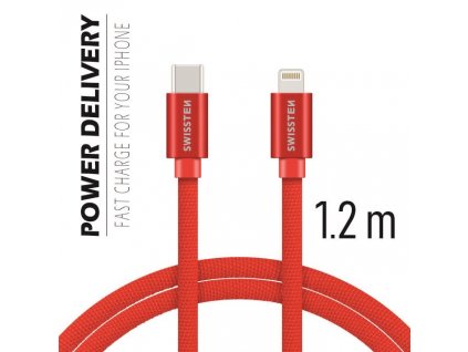 Datový kabel - Swissten - Textile - USB-C na Lightning - 1,2M - Červený