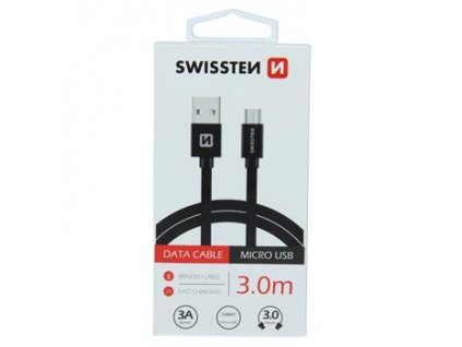 Datový kabel - Swissten - Textile - USB-A na microUSB - 3M - Černý