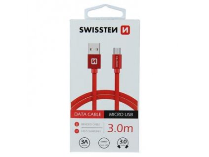 Datový kabel - Swissten - Textile - USB-A na microUSB - 3M - Červený