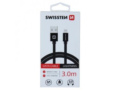 Datový kabel - Swissten - Textile - USB-A na Lightning - 3M - Černý