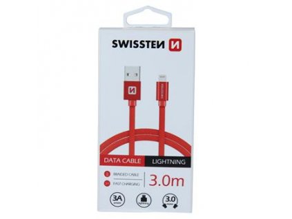 Datový kabel - Swissten - Textile - USB-A na Lightning - 3M - Červený