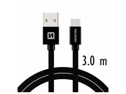 Datový kabel - Swissten - Textile - USB-A na USB-C - 3M - Černý