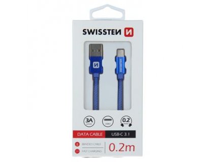 Datový kabel - Swissten - Textile - USB-A na USB-C - 0,2M - Modrý