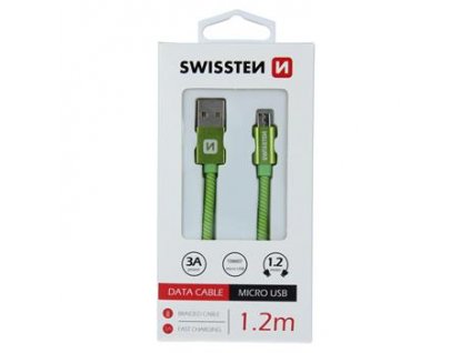 Datový kabel - Swissten - Textile - USB-A na microUSB - 1,2M - Zelený