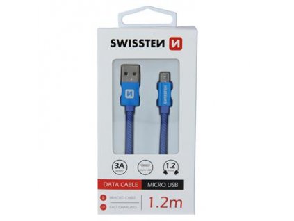 Datový kabel - Swissten - Textile - USB-A na microUSB - 1,2M - Modrý
