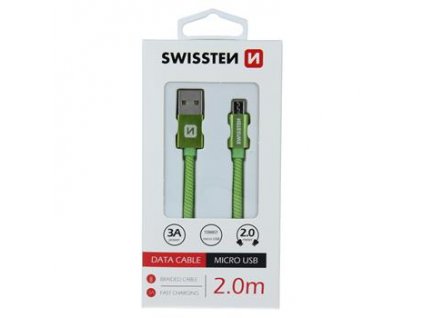 Datový kabel - Swissten - Textile - USB-A na microUSB - 2M - Zelený