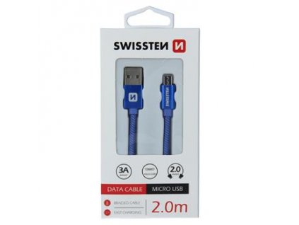 Datový kabel - Swissten - Textile - USB-A na microUSB - 2M - Modrý