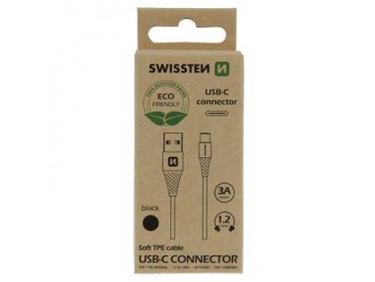 Datový kabel - Swissten - USB-A na USB-C - 1,2M - Černý - ECO BALENÍ