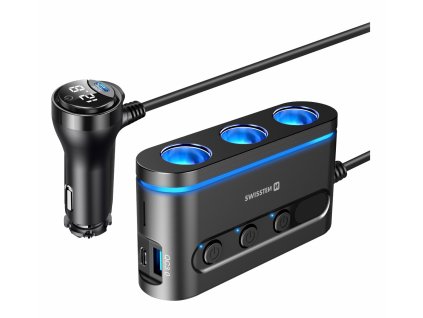 Autoadaptér do zapalování - Swissten - 3x CL, 2x USB-C, 1x USB-A - 108W, 216W - Černý