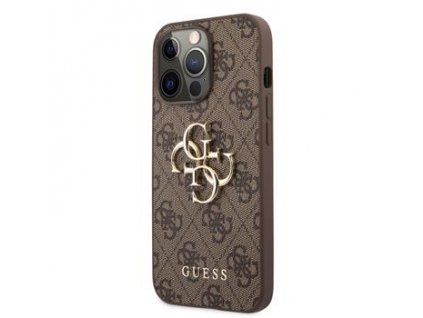 Guess PU 4G Metal Logo Zadní Kryt pro iPhone 13 Pro Max Brown