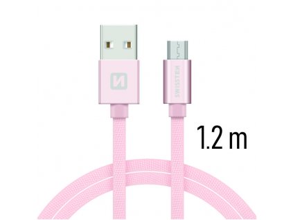 Datový kabel - Swissten - Textile - USB-A na microUSB - 1,2M - Růžový