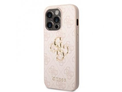 Guess PU 4G Metal Logo Zadní Kryt pro iPhone 14 Pro Max Pink