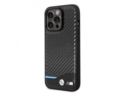 BMW M PU Carbon Blue Line Zadní Kryt pro iPhone 14 Pro Max Black