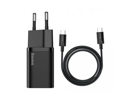 Baseus TZCCSUP-L01 Super Si Quick Nabíječka USB-C 25W + Datový Kabel USB-C  to USB-C 1m Black