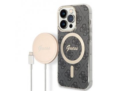 Guess 4G MagSafe Kompatibilní Zadní Kryt + Bezdrátová Nabíječka pro iPhone 14 Pro Black