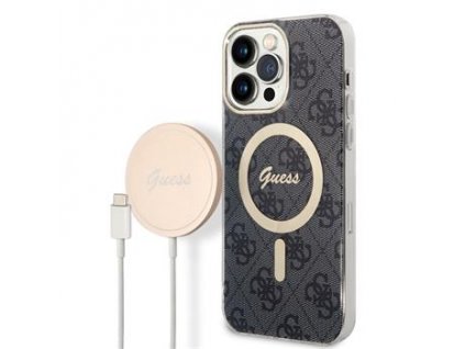 Guess 4G MagSafe Kompatibilní Zadní Kryt + Bezdrátová Nabíječka pro iPhone 14 Pro Max Black