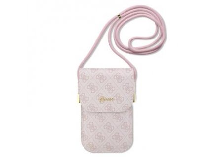 Guess PU 4G Metal Logo Script Phone Bag Pink