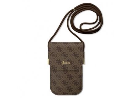 Guess PU 4G Metal Logo Script Phone Bag Brown