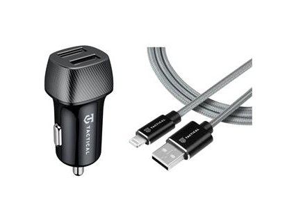 Tactical Field Plug Dual 12W + Tactical Fast Rope Aramid Cable USB-A/Lightning MFi 0.3m Grey