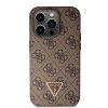 GUESS PU 4G Strass Triangle Metal Logo Zadní Kryt pro iPhone 15 Pro Brown