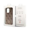 GUESS PU 4G Strass Triangle Metal Logo Zadní Kryt pro iPhone 15 Pro Brown