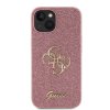 GUESS PU Fixed Glitter 4G Metal Logo Zadní Kryt pro iPhone 15 Pink