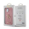 GUESS PU Fixed Glitter 4G Metal Logo Zadní Kryt pro iPhone 15 Pink