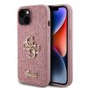 GUESS PU Fixed Glitter 4G Metal Logo Zadní Kryt pro iPhone 15 Pink