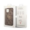 GUESS PU 4G Metal Logo Zadní Kryt pro iPhone 15 Brown