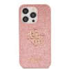 GUESS PU Fixed Glitter 4G Metal Logo Zadní Kryt pro iPhone 15 Pro Pink