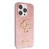 GUESS PU Fixed Glitter 4G Metal Logo Zadní Kryt pro iPhone 15 Pro Pink