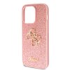 GUESS PU Fixed Glitter 4G Metal Logo Zadní Kryt pro iPhone 15 Pro Pink
