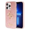 GUESS PU Fixed Glitter 4G Metal Logo Zadní Kryt pro iPhone 15 Pro Pink
