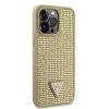 GUESS Rhinestones Triangle Metal Logo Kryt pro iPhone 15 Pro Max Gold