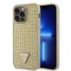 GUESS Rhinestones Triangle Metal Logo Kryt pro iPhone 15 Pro Max Gold