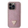 Guess Rhinestones Triangle Metal Logo Kryt pro iPhone 15 Pro Pink