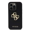 GUESS PU Perforated 4G Glitter Metal Logo Zadní Kryt pro iPhone 15 Pro Black
