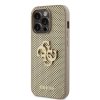 GUESS PU Perforated 4G Glitter Metal Logo Zadní Kryt pro iPhone 15 Pro Gold