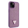 GUESS Rhinestones Triangle Metal Logo Kryt pro iPhone 15 Purple